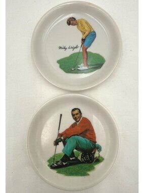 Vtg Wilson Golf Coasters Golfer Illustrations Set Of 2 Retro Sports Decor 3.5-In